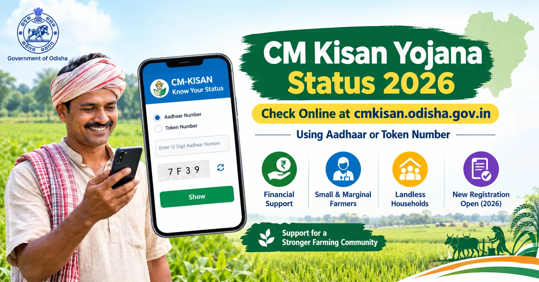 CM Kisan Yojana Status 2026 Check Online at cmkisan.odisha.gov.in Using Aadhaar or Token Number