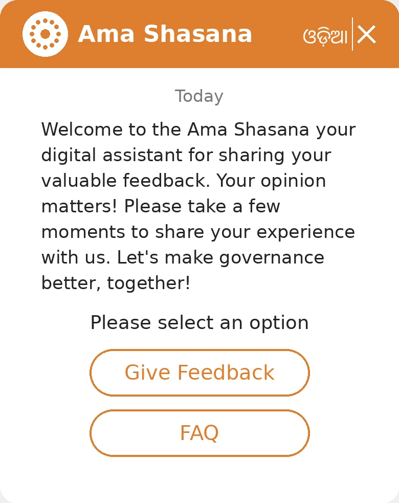 Ama Shasana chatbot window with Give Feedback button highlighted