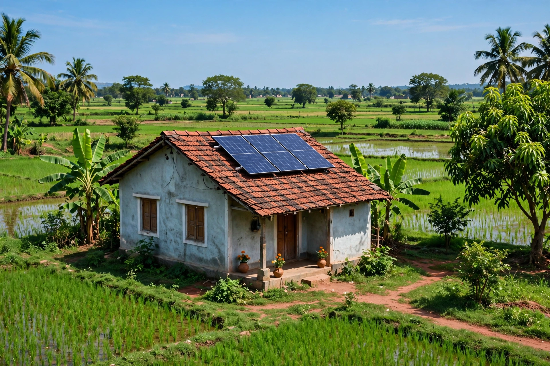 1 kW rooftop solar system installed on a house in Odisha