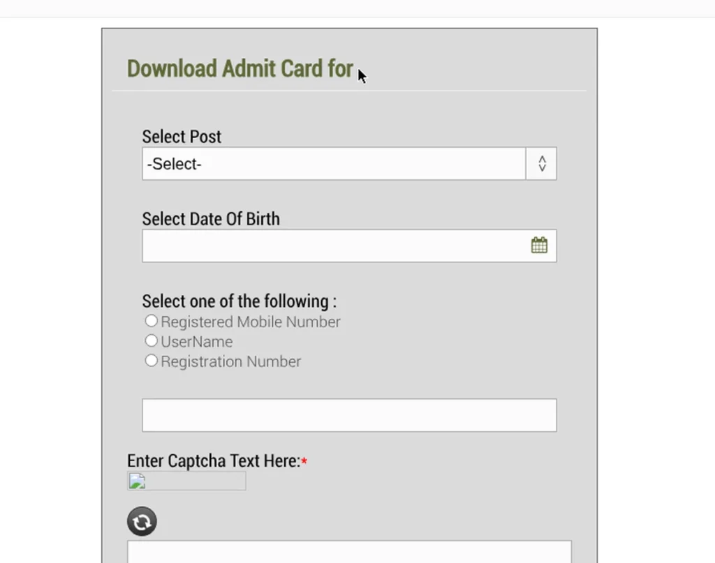 Admit card download form on the OSSSC official portal